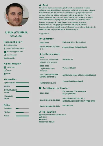 Sosyolog Cv Örnekleri cv indir